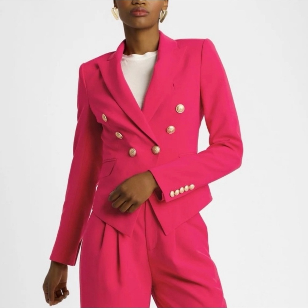 Women's Pink Double-Breasted Blazer Luxury Bourique Choosy Gold Buttons Siren